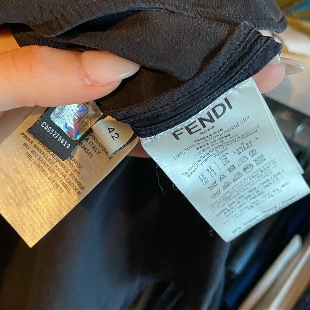 Fendi Silk Black T-shirt with Mesh Sleeve Detail Short Sleeve Shirt - Picture 5 of 5